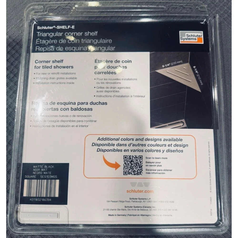 Schluter Systems Triangular Corner Shelf Matte Black Shelf-E SES1D3MGS Set of 2